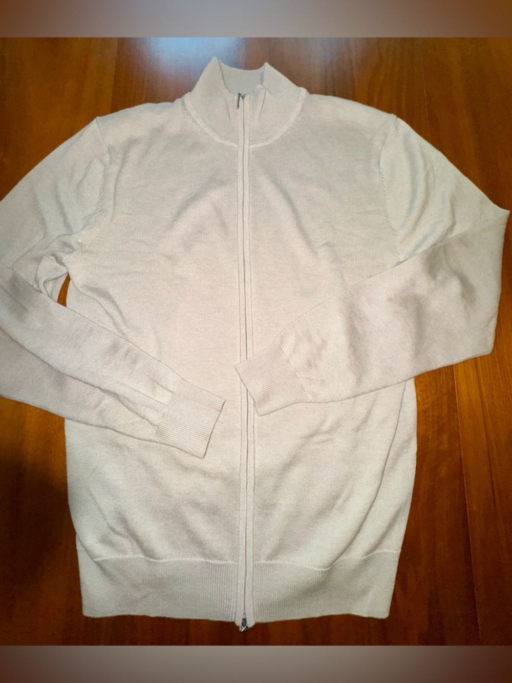 Suitsupply Men's Full-Zip Silk/Wool/Cashmere Blend Sweater in Cream, size M